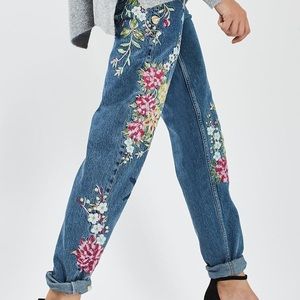 Topshop Floral Embroidered Mom jeans